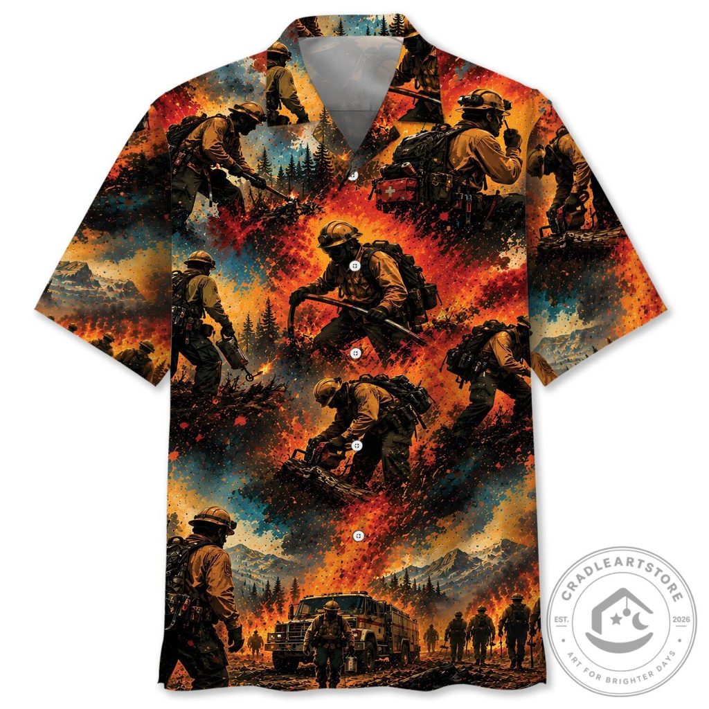 Wildland Firefighter Vintage Art Hawaiian Shirt for Men and Women