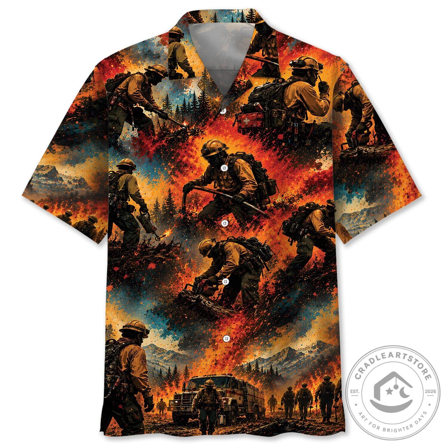 Wildland Firefighter Vintage Art Hawaiian Shirt for Men and Women