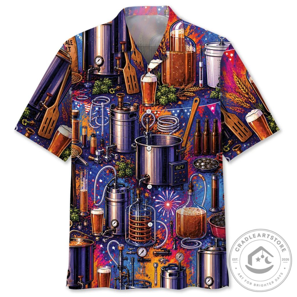 Homebrewing Beer Brewing Equipment Vintage Art Hawaiian Shirt Homebrewing Beer Brewing Equipment Vintage Art Hawaiian Shirt