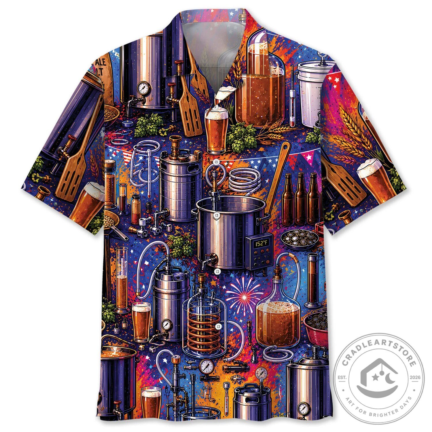 Homebrewing Beer Brewing Equipment Vintage Art Hawaiian Shirt