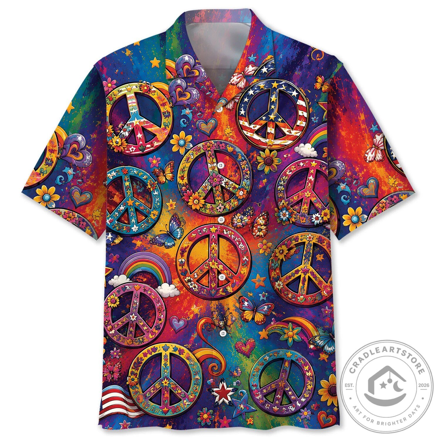 Colorful Peace Symbol Hippie Vintage Art Hawaiian Shirt