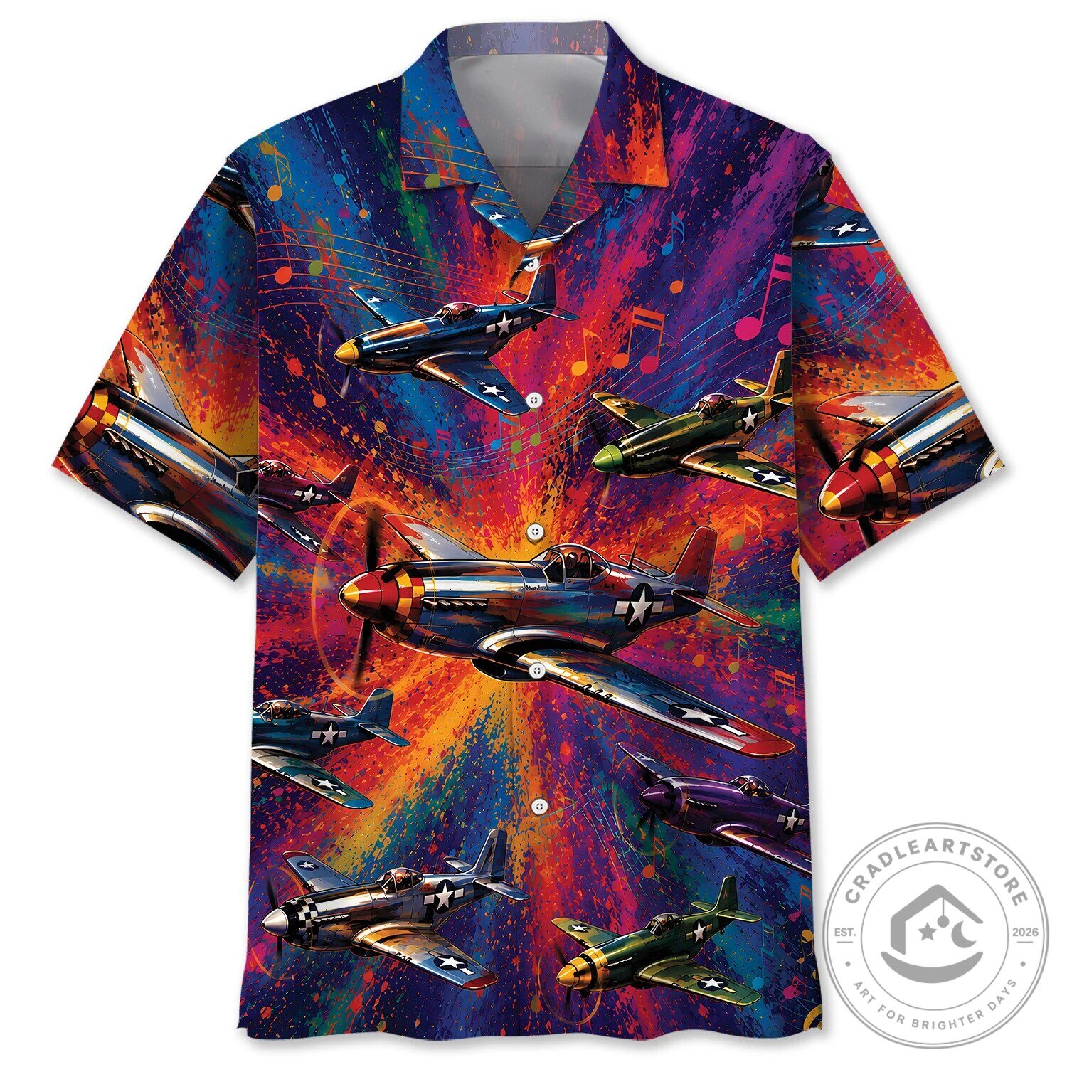 World War II Fighter Aircraft Vintage Art Colorful Hawaiian Shirt