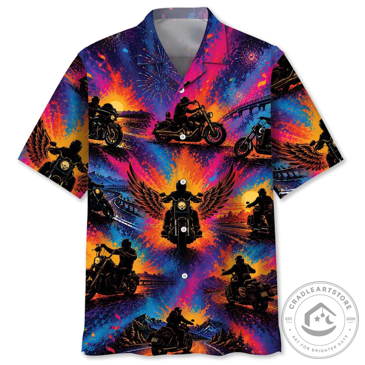 Motorcycle Riders Vintage Art Colorful Hawaiian Shirt for Men