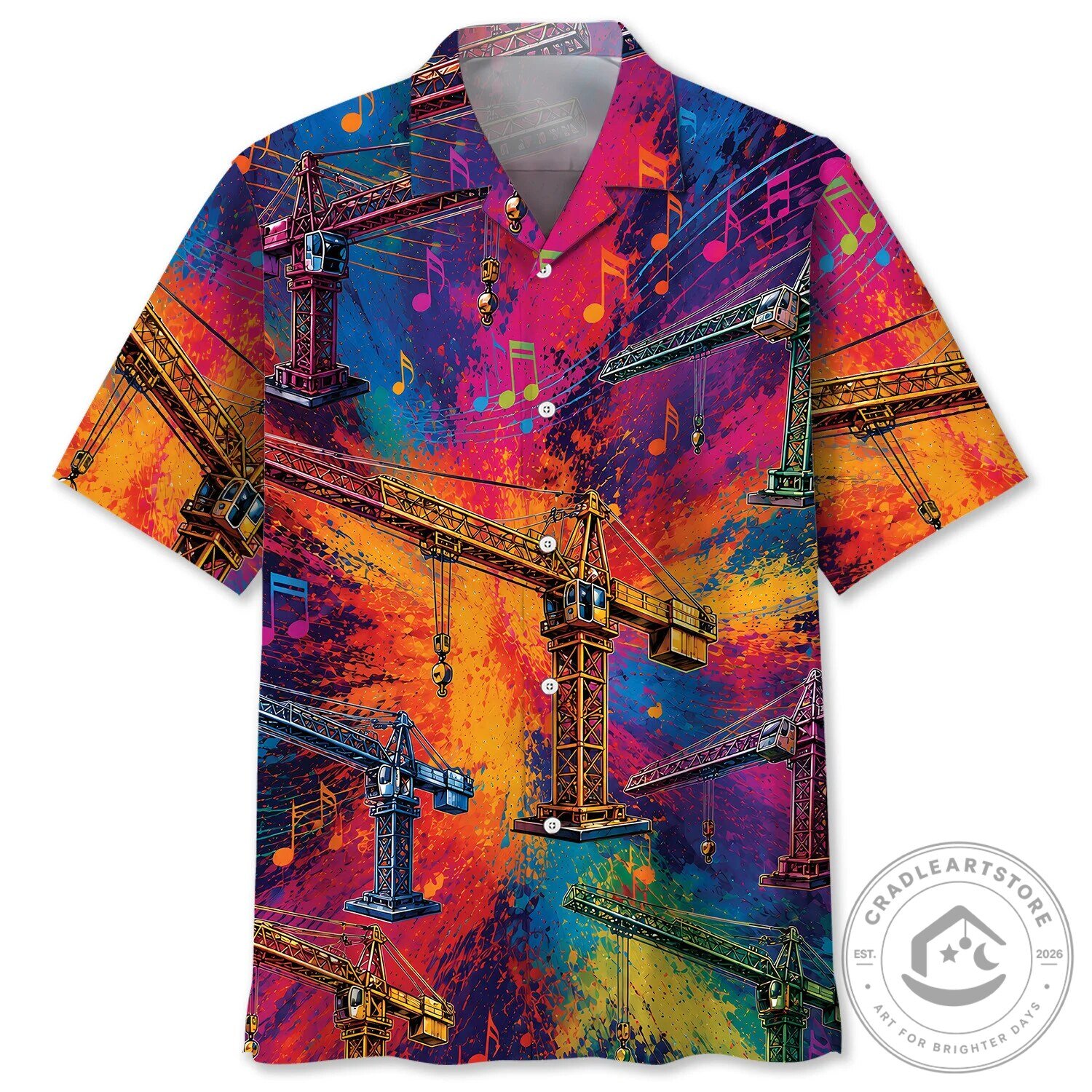Construction Crane Heavy Equipment Music Notes Hawaiian Shirt