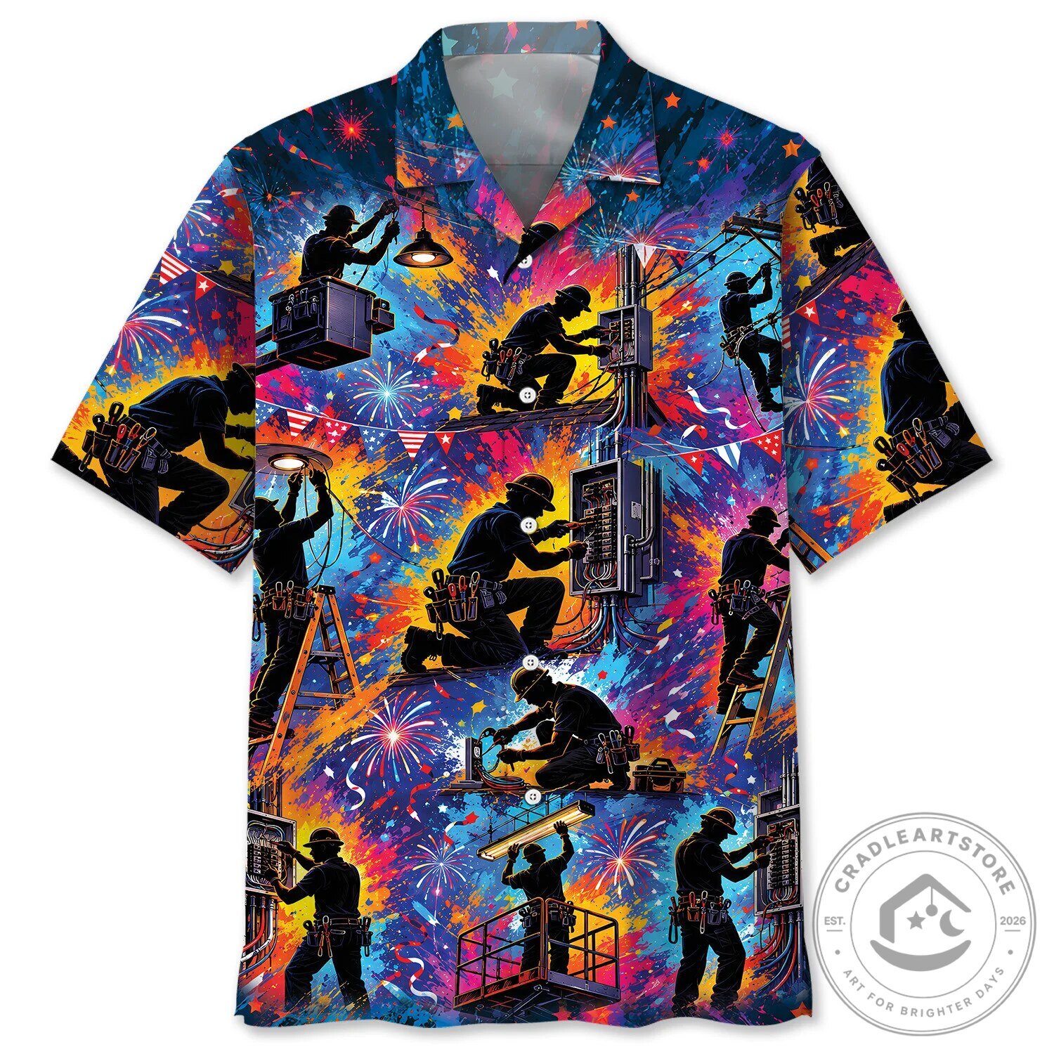 Electrician Fireworks Celebration Hawaiian Shirt
