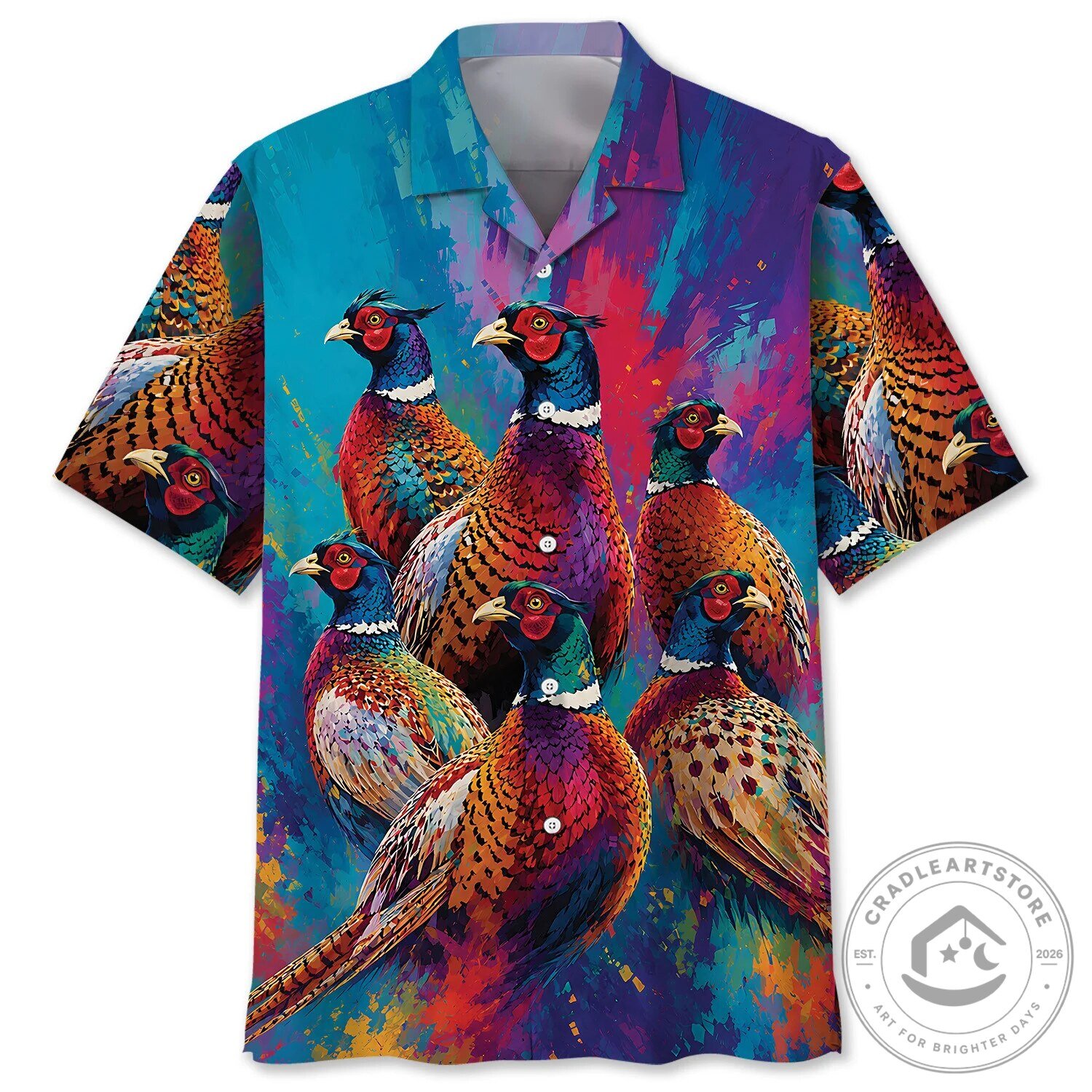 Vibrant Pheasant Bird Art Hawaiian Shirt for Men and Women