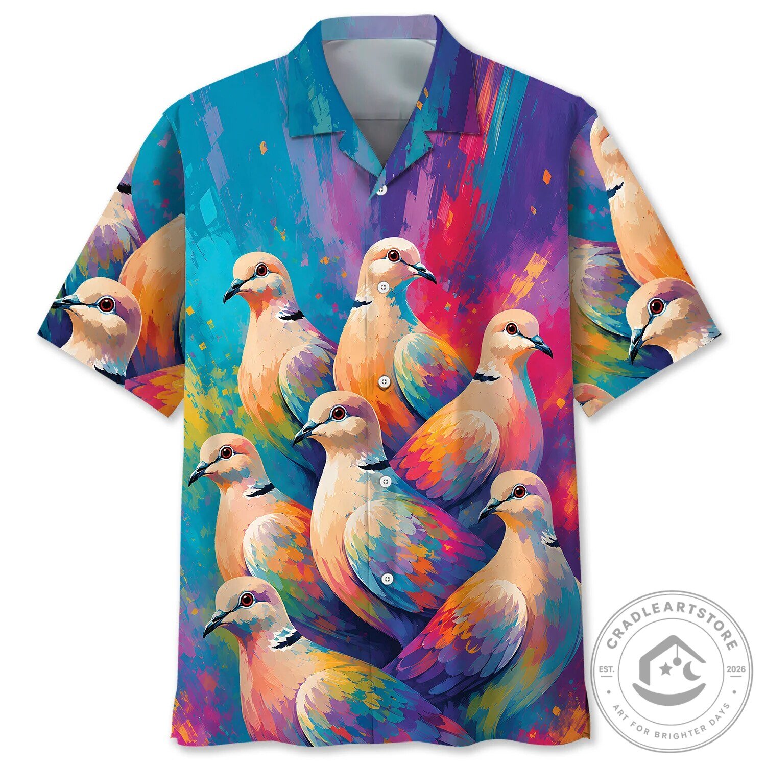 Eurasian Collared Dove Colorful Vintage Art Hawaiian Shirt