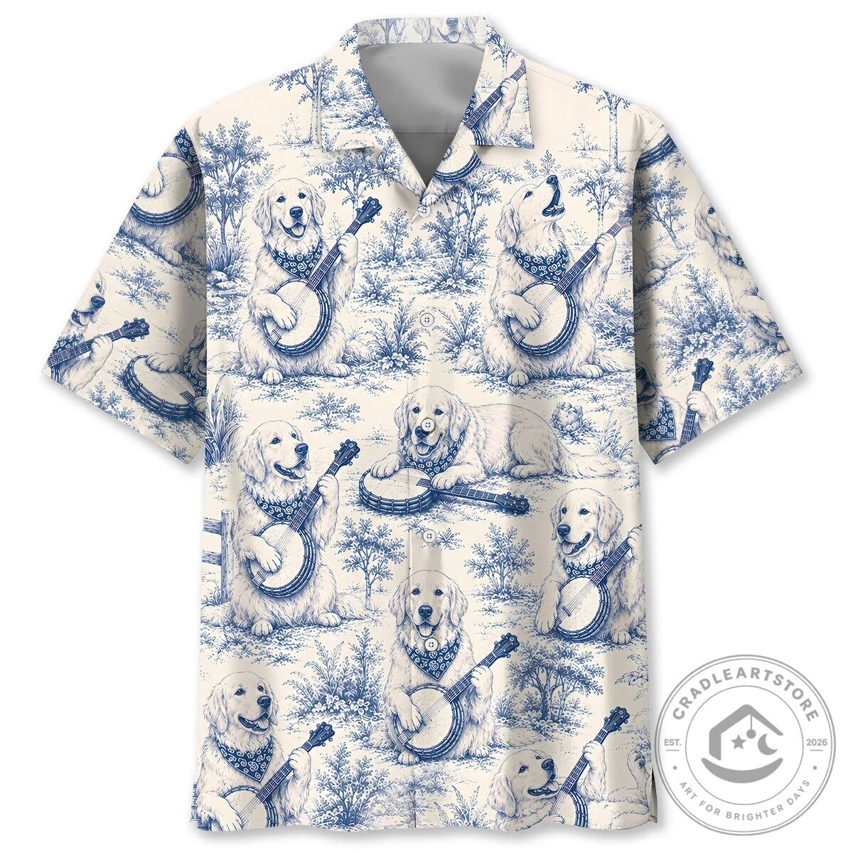 Funny Dog Shirt Golden Retriever Playing Banjo Hawaiian Shirt