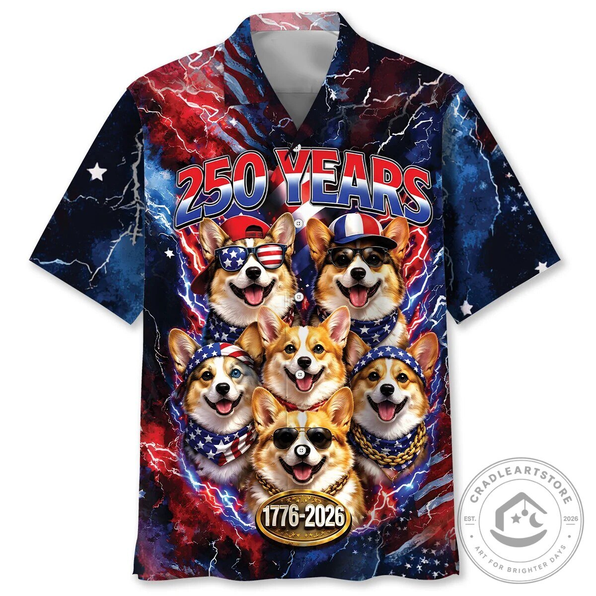 Funny Corgi Dog Patriot 250th America Hawaiian Shirt