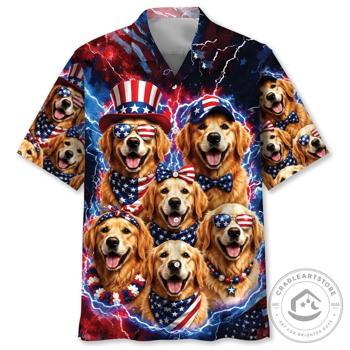 Funny Dog Shirt Golden Retriever Patriotic American Hawaiian Shirt
