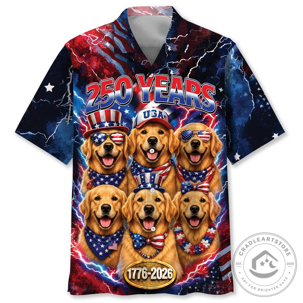 Funny Golden Retriever Dog Patriot 250th America Hawaiian Shirt