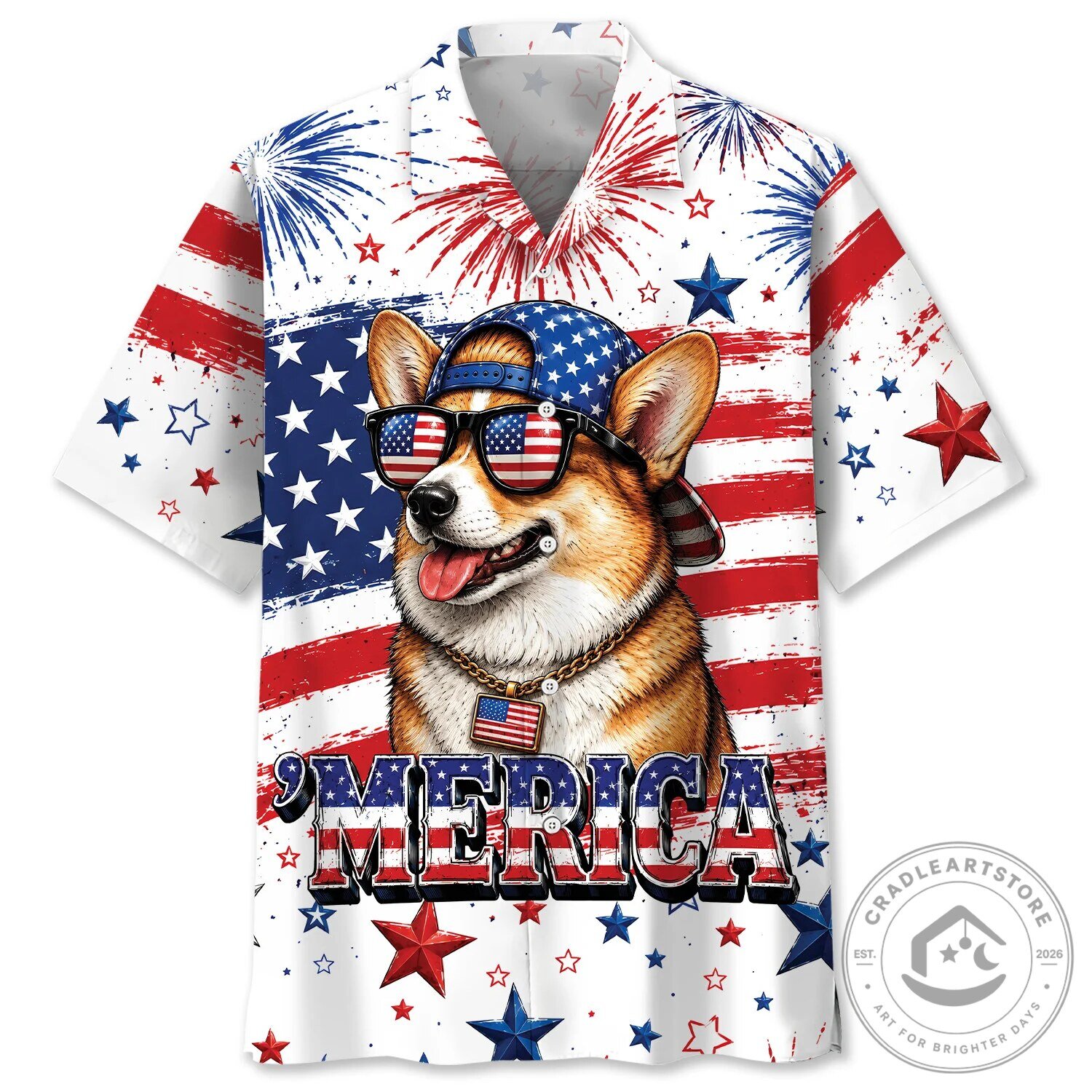Funny Patriotic Corgi Dog Hawaiian Shirt for Fourth of July Celebration