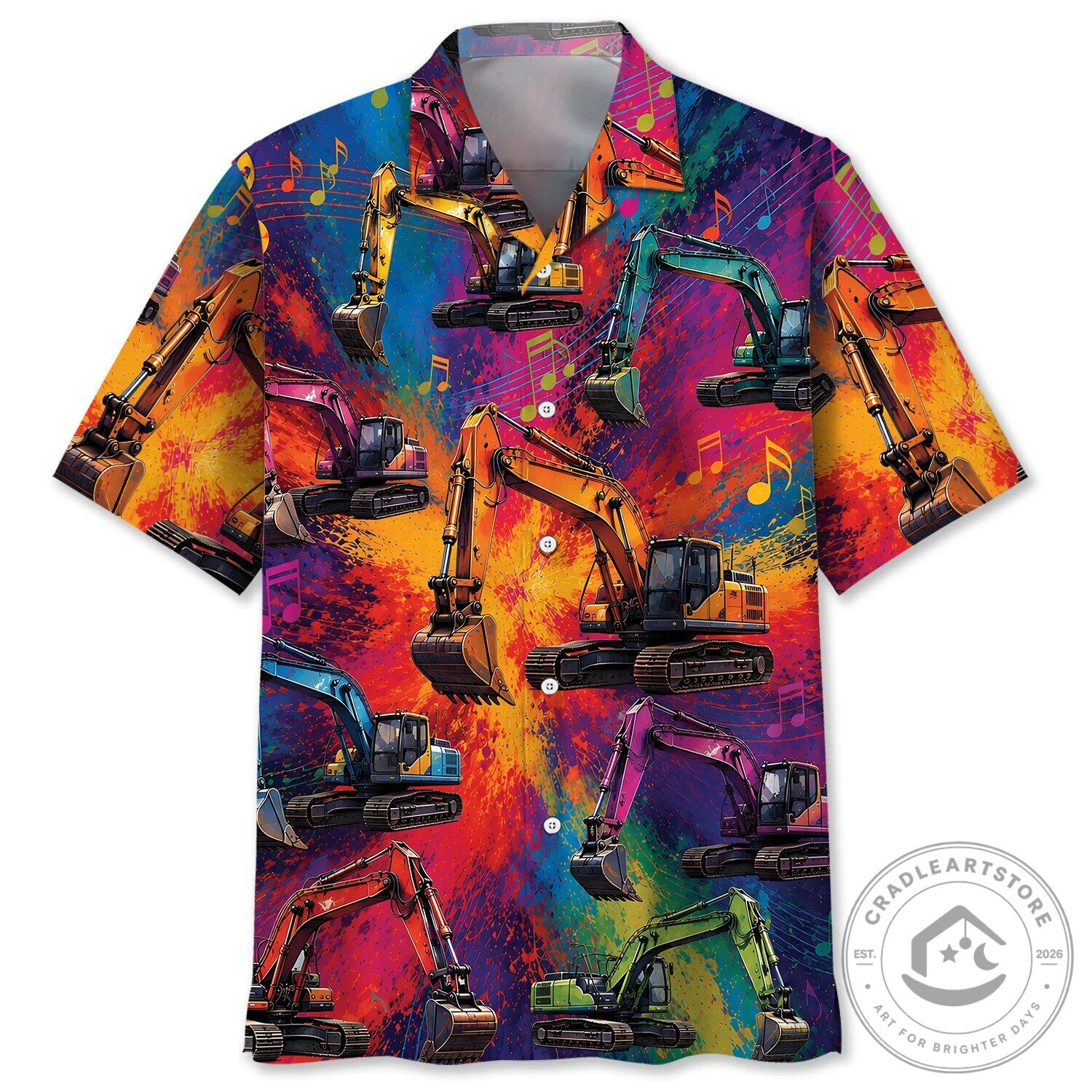 Colorful Excavator Construction Vehicle Hawaiian Shirt for Men
