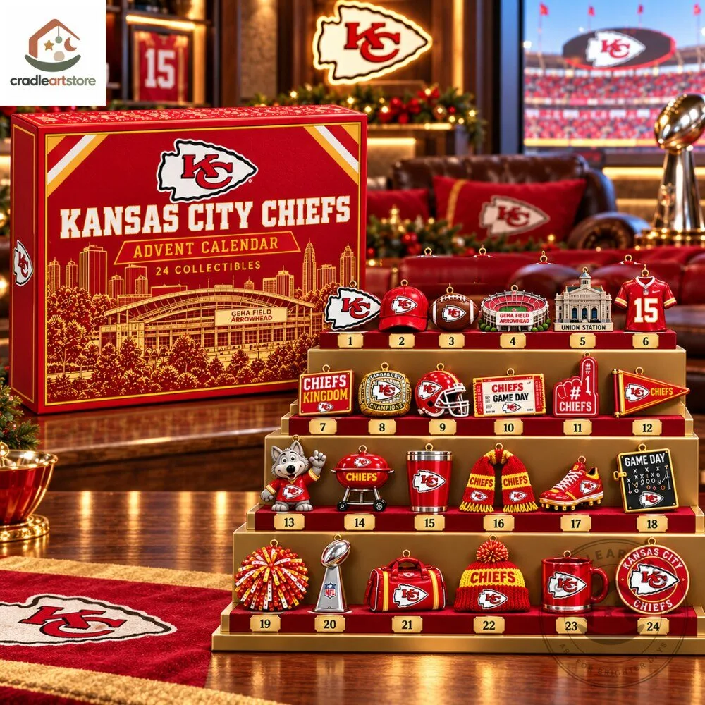Kansas City Chiefs Christmas Advent Calendar with 24 Ornaments