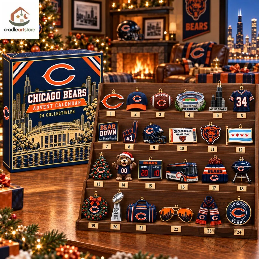 Chicago Bears Christmas Advent Calendar with 24 Ornaments