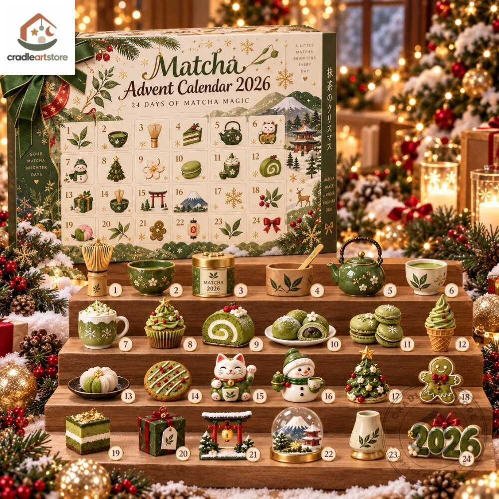 Matcha Magic Advent Calendar 2026 with 24 Ornaments