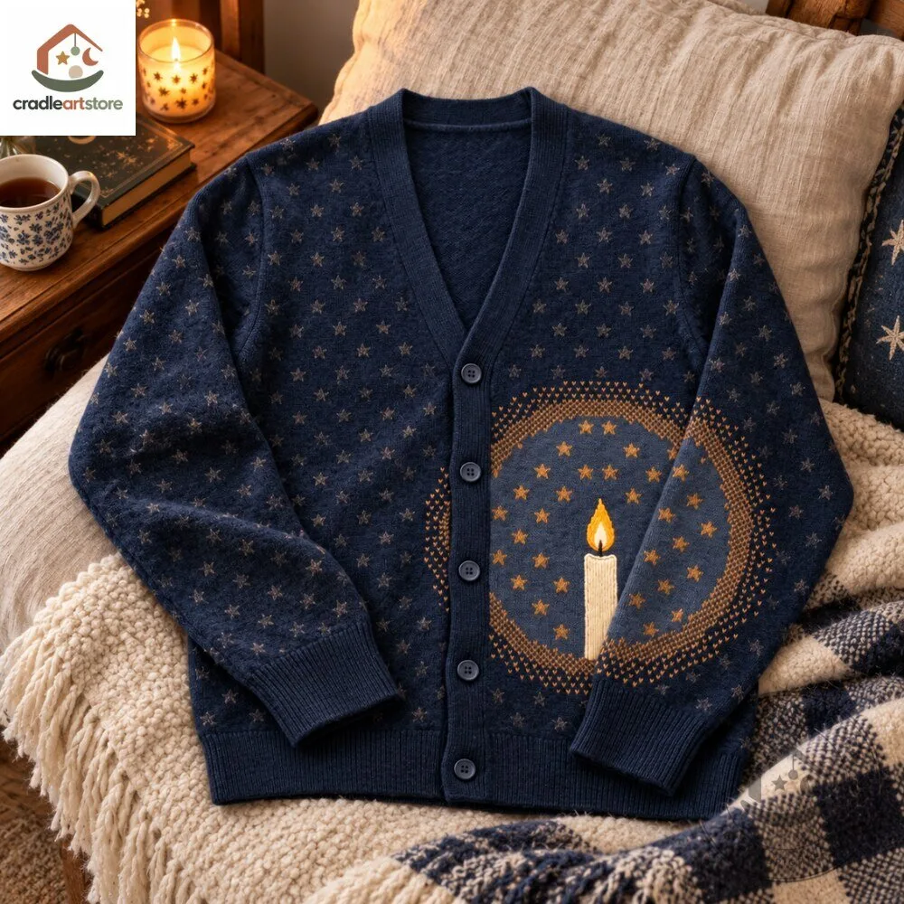 Starry Burning Candle Navy Blue Knit Cardigan