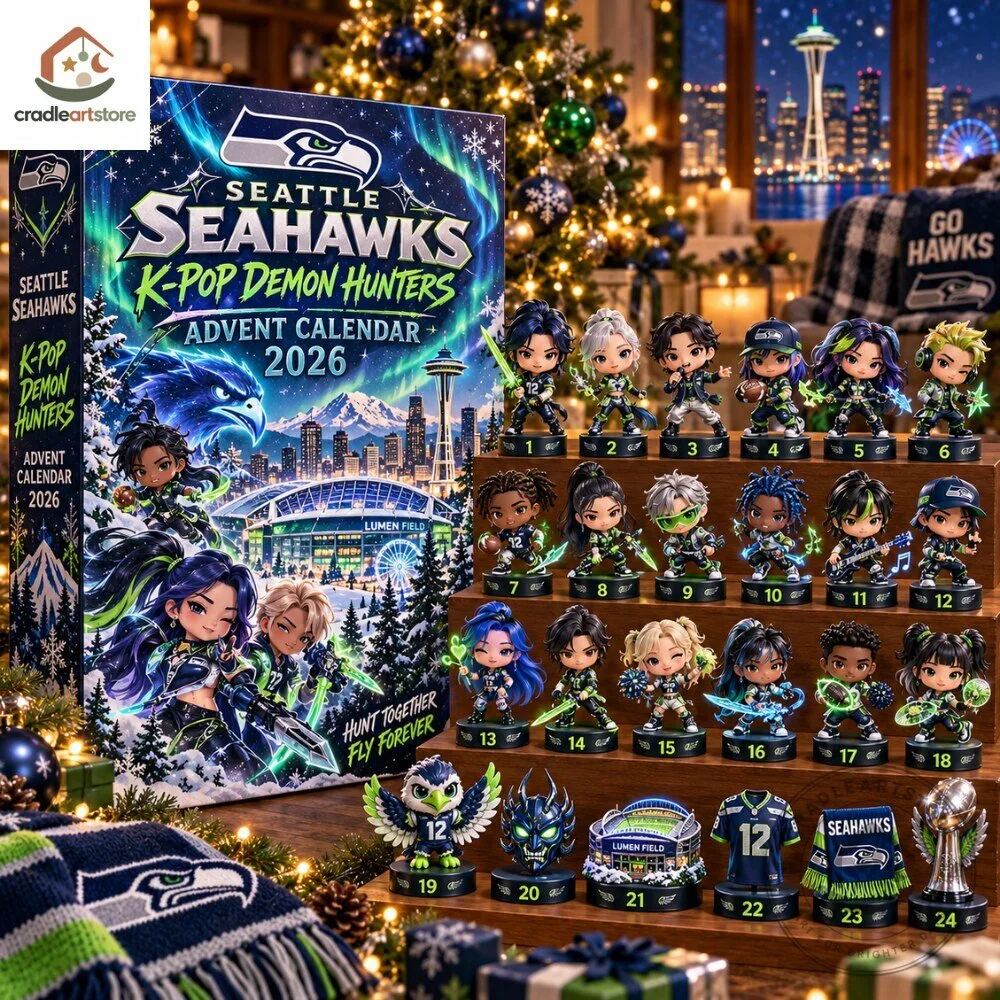 Seattle Seahawks K-Pop Demon Hunter Advent Calendar 2026 with 24 Ornaments